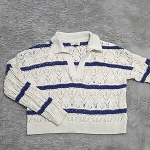 Knitted stripes collared vneck sweater size M